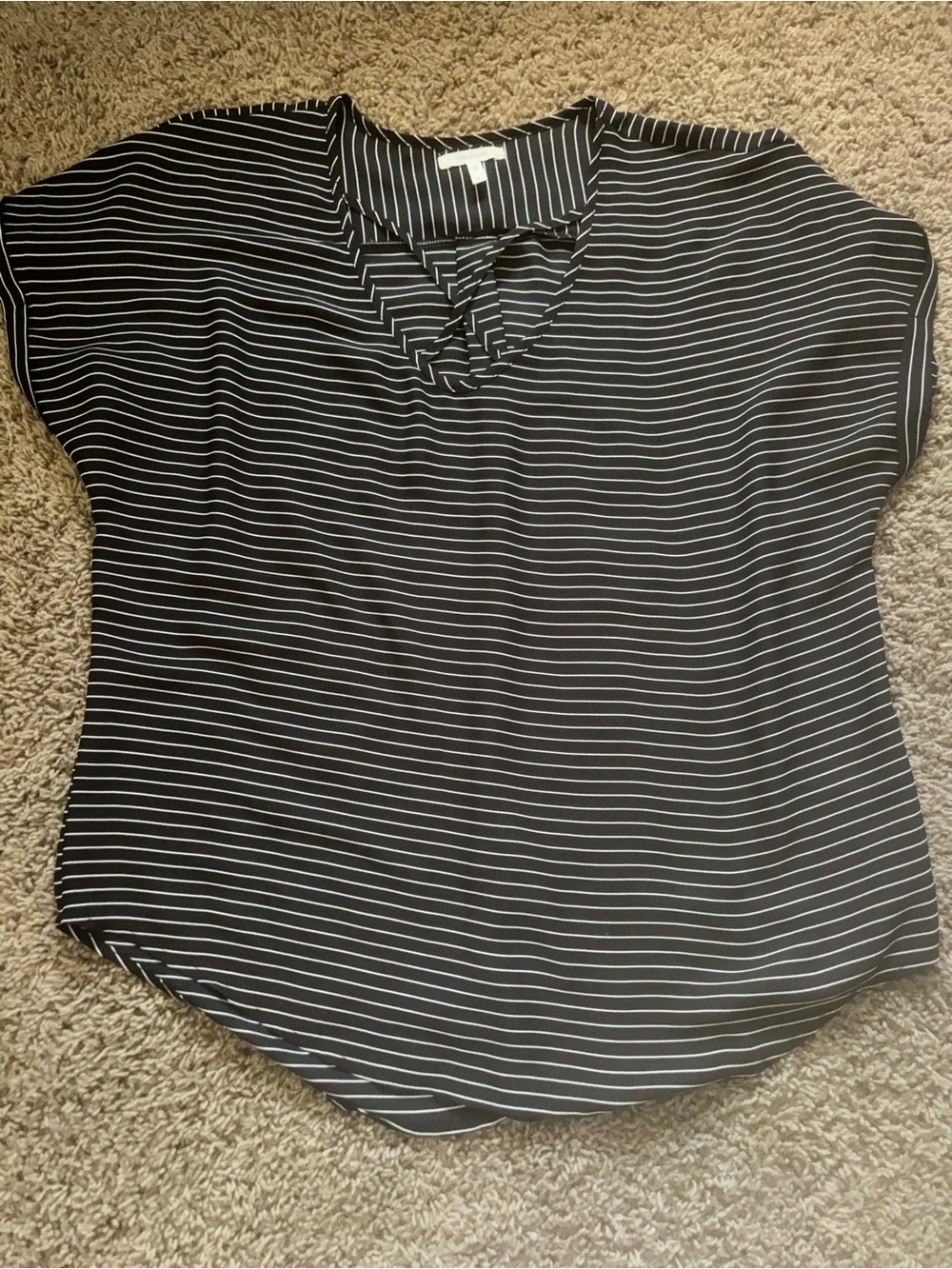 Maurices Black and White Striped V-Neck Short Sleeve Blouse